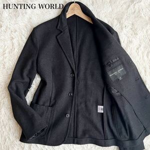 ●極美品/XL HUNTINGWORLD ハンティングワールド テーラードジャケット ヘリンボーン メンズ ビジネス グレー 3B 現行