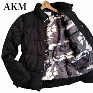 1円■美品/希少デザイン■AKM ダウンジャケット フード メンズ ビジネス カモフラ 迷彩 アウター