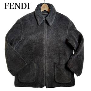 ●極美品 FENDI フェンディ ボア ジャケット フリース ブルゾン メンズ FF金具 グレー