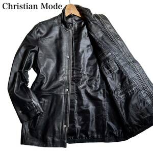 ●美品 Christian Mode クリスチャン モード ラムレザー ライダース ジャケット コート 羊革 シープ メンズ ビジネス ブラック Mサイズ