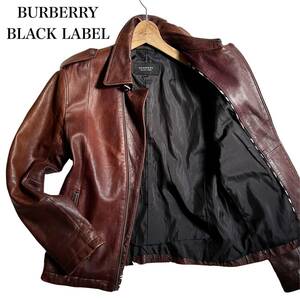 1円■圧巻の無骨さ■BURBERRY BLACK LABEL バーバリー ブラックレーベル ライダース ラムレザー レザージャケット 羊革 シングル メンズ