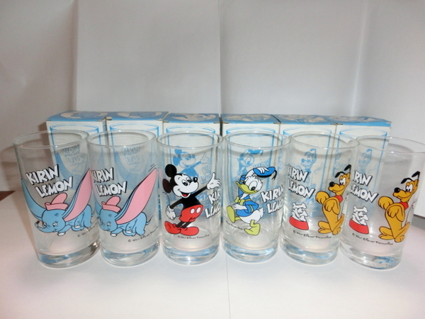昭和レトロ ディズニーグラス ミッキーマウス ダンボ ドナルド プルート キリンレモン
