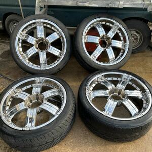 アルミホイール　22インチ　9.5j　6穴　プラド　ランクル　トヨタ　メッキ　深リム　265/40r22 タイヤ有　4本セット　希少　この次で最終