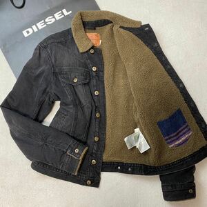 極美品★ ディーゼル DIESEL 極暖 裏ボア デニム ジャケット ジージャン Gジャン ブルゾン ライダース Mサイズ ロゴプレート ブラック系