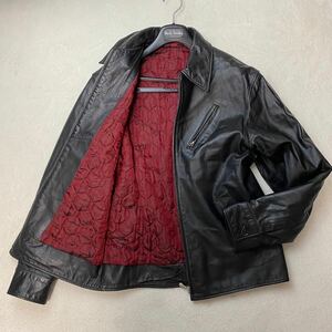 【極美品 希少L】ポールスミス Paul Smith ラムレザー 羊革 ライダースジャケット ブルゾン 裏地 レッド 赤 キルティング 黒 シープスキン