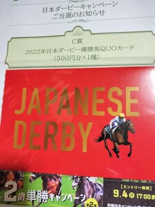 【送料無料】未使用　JRA 2022年度　日本ダービー　優勝馬　ドウデュース　QUOカード　クオカード　武豊