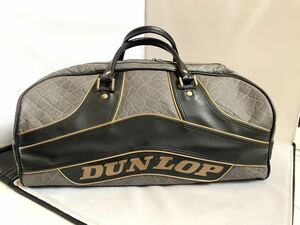 セール 即決1円 【美品】ダンロップ DUNLOP ボストンバッグ ゴルフ 旅行かばん スポーツ カーフレザー スエード ブラック グレー 大容量