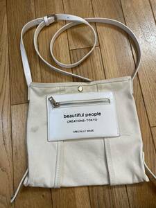 beautiful people ビューティフルピープル▼　lining logo pocket mini shoulder bag ミニショルダーバッグ エクリュ ホワイト