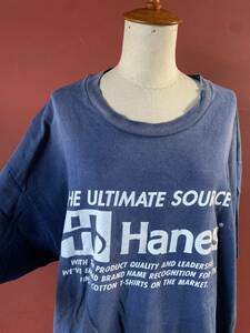 セール 即決1円 【XL】 Hanes ヘインズ ビック ロゴ Tシャツ コットン 紺 ネイビー ビンテージ ヴィンテージ USA 古着 オールド