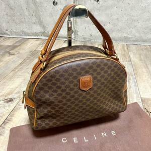 本物☆CELINE セリーヌ マカダム柄 レザー ハンドバッグ ミニトートバッグ ブラウン トリオンフ ビジネス バッグ ヴィンテージ レディース