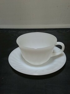  Fire King swirl cup & saucer white white C&S 1950 period Fire king Vintage ka piece lack 