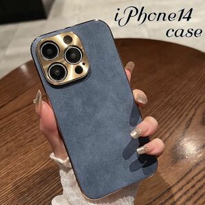 iPhone14ケース カバー ブルー 無地 レザー風 シンプル カメラカバー一体型 韓国スタイル おしゃれ 高級感