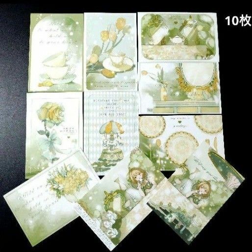 ポストカード　花と緑の茶話会①10枚セット　可愛い女の子