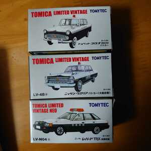 【未開封】TOMYTEC/トミテック TOMICA LIMITED VINTAGE パトカー3台セット ～レパードTR-X/グロリア(大阪府警)/コロナ1500 