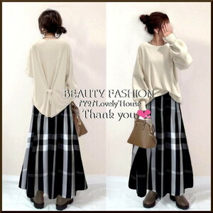 ~3L(4L)*2 point set /BACK Ribon knitted so-+ check skirt 