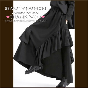 ~2L3L* frill A line long skirt * black 