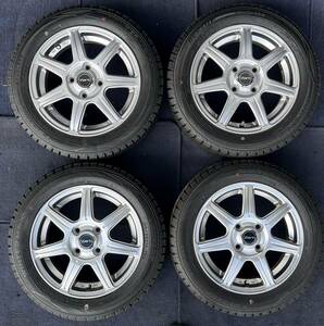 Zart　N-BOX/ワゴンR スタッドレス 社外品 14インチ ホイール4本 4.5J +45 PCD100 ハブ径約73 DUNLOP 155/65R14 2022年 バリ溝 No.416