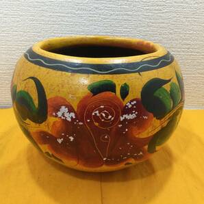 メキシコ製？ 壺 MEXICO 花柄 陶芸 陶器 陶磁 焼き物 アンティーク インテリア ヴィンテージ 置物の画像3