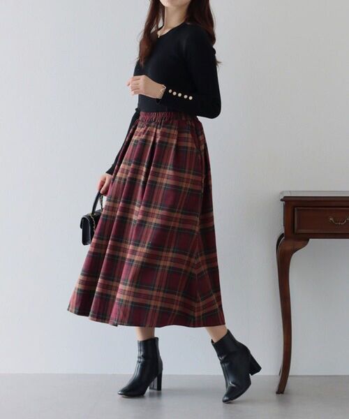 新品 BLUE EAST チェック ギャザーフレアースカート ロングスカート