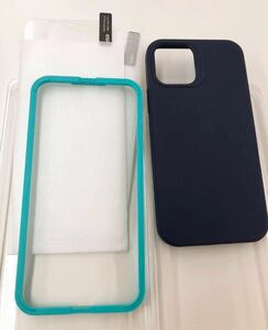 【未使用】 ESR iPhone 12 対応 ケース (紺色) フィルム2枚付き　貼り付けガイド枠あり　指紋防止　ソフト マット 軽量 ストラップホール