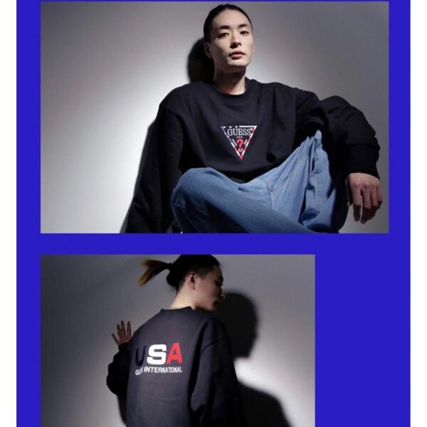 GUESS ゲス　CREWNECK USA COLLECTION ブラック　ユニセックス　オーバーサイズ　トレーナー