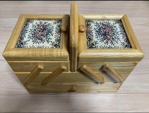アンティーク レトロ 裁縫箱 ソーイング エンゼル工芸品 木 ソーイングボックス 昭和レトロ 木箱 木製