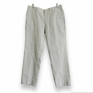 HERMES stripe linen cotton blends slacks エルメス　ストライプリネンスラックス 美品 46 ベージュ系 グレー パンツ ボトムス 