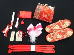 inagoya■晴れ着に合わせて☆7歳女の子用【筥迫+草履バッグセット】中古 着用可 七五三 お正月 撮影 y6586jr