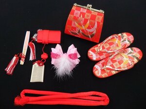 inagoya■晴れ着に合わせて☆7歳女の子用【筥迫+草履バッグセット】中古 着用可 七五三 お正月 撮影 y6584jr