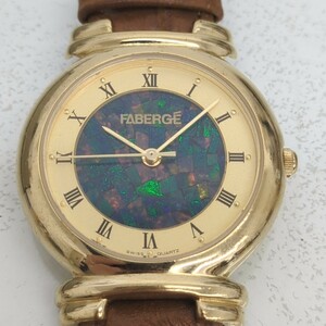 【1円スタート】未使用保管品 FABERGE ファベルジェ メンズ腕時計 オパール文字盤 ゴールド クォーツ ケース付き 電池交換済み 稼動品 