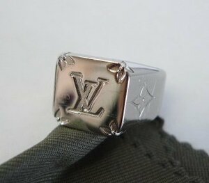 ◆LOUIS VUITTON ルイ ヴィトン 美品 M62487 シグネットリング モノグラム リング・指輪 M シルバー D1112B サイズM 19号