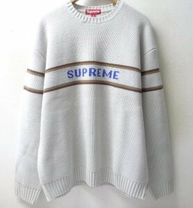 ◆国内正規 Supreme シュプリーム 23AW XL 美品 Chest Stripe Sweater ラインロゴデザイン クルーネック ニット セーター グレー サ