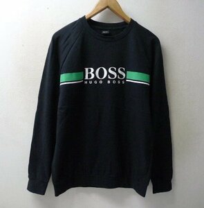 ◆国内正規 HUGO BOSS ヒューゴボス ロゴプリント クルーネック ロンT 長袖 Tシャツ 黒 サイズM 近年モデル 美　ゴルフにもおすすめ