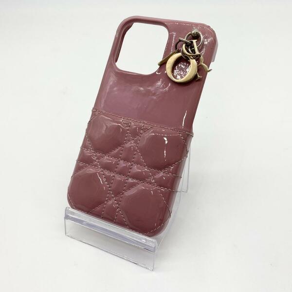Christian Dior クリスチャンディオール iPhone14Proケース カナージュ ピンク エナメル ゴールド スマホカバー レディース