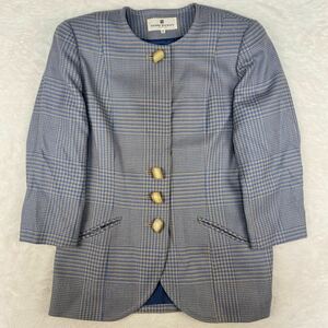 PIERRE BALMAIN ピエールバルマン ノーカラージャケット ノーカラーコート チェックジャケット レトロ クラシック チェック柄 ウール 11号