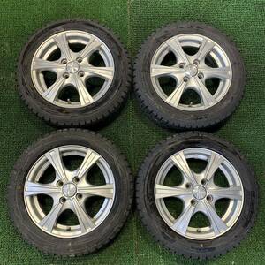 AE359-401 バリ溝 ダンロップ WM01 スタッドレス 155/65R14 【4本set】社外 14x4.5J +45 PCD100 4穴 タント ラパン ココア ステラ 等