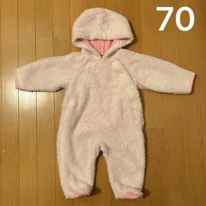 カバーオール ジャンプスーツ 70 フリース 女の子 アウター 防寒 ベビー服 冬服 フード 足つき 綿100 おくるみ 出産準備