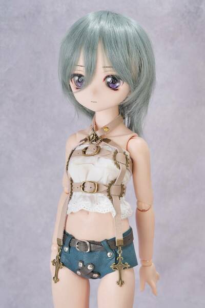 千葉DOLL工房 1/3ドール MDD 専用 地雷系女子 レザー エッチベルト 胸部ベルト 本革製 スチームパンク 黄土 金 十字架 S、M、L胸対応