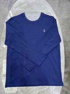 BRUNELLO CUCINELLI(ブルネロ クチネリ) メンズ T-シャツ　長袖　丸首　綿　ネイビー　Mサイズ　ロゴ刺繍　秋冬　送料込み