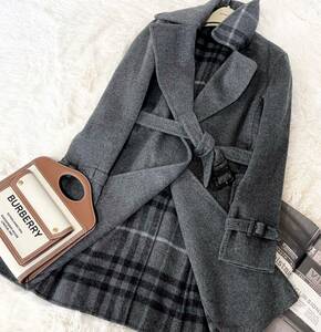 大きいサイズ 超美品 バーバリー BURBERRY バーバリーロンドン ウールコート トレンチコート ロングコート 高級 アンゴラ・カシミヤ混 40