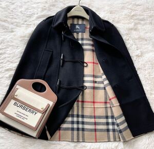 大きいサイズ 新品同様 バーバリー BURBERRY バーバリーロンドン ポンチョ ダッフルコート ウールコート ノバチェック ブラック サイズ F