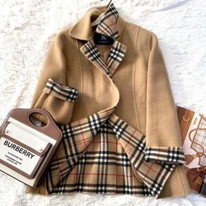 大きいサイズ 美品 バーバリー BURBERRY バーバリーロンドン ウールコート ノバチェック 羊毛 カシミヤ混 ダブルフェイス 旅行 13号 44