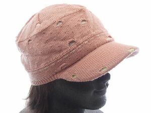 ニットキャップ　ピンク　ダメージ加工 　メンズ　レディース　つば付きニット帽　帽子