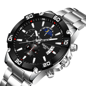 NIBOSI メンズ 腕時計 2502 クオーツ カジュアル スポーツ ビジネス ウォッチ クロノグラフ ステンレス バンド 時計 シルバーB × ブラック