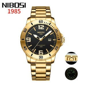 NIBOSI メンズ クオーツ 腕時計 NI2589 ビジネス ウォッチ カジュアル スポーツ ステンレス バンド 時計 ゴールド × ブラック