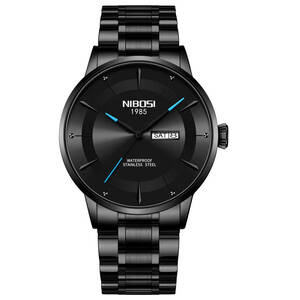 NIBOSI メンズ 腕時計 2607 ビジネス ウォッチ カジュアル クオーツ ステンレス バンド 時計 ブラックB