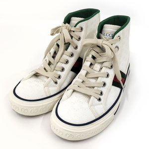 【中古】GUCCI テニス 1977 ハイカット スニーカー キャンバス ホワイト系 表記サイズ：35