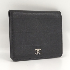 【中古】CHANEL 二つ折り財布 ニュートラベル ライン 札入れ レザー ブラック