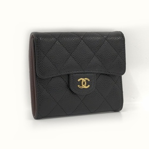 【中古】CHANEL クラシック スモールフラップ ウォレット キャビアスキン マトラッセ ブラック AP0230