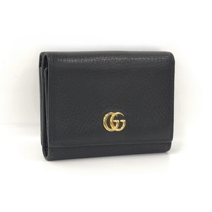 【中古】GUCCI 3つ折り 財布 GGマーモント レザー ブラック 474746